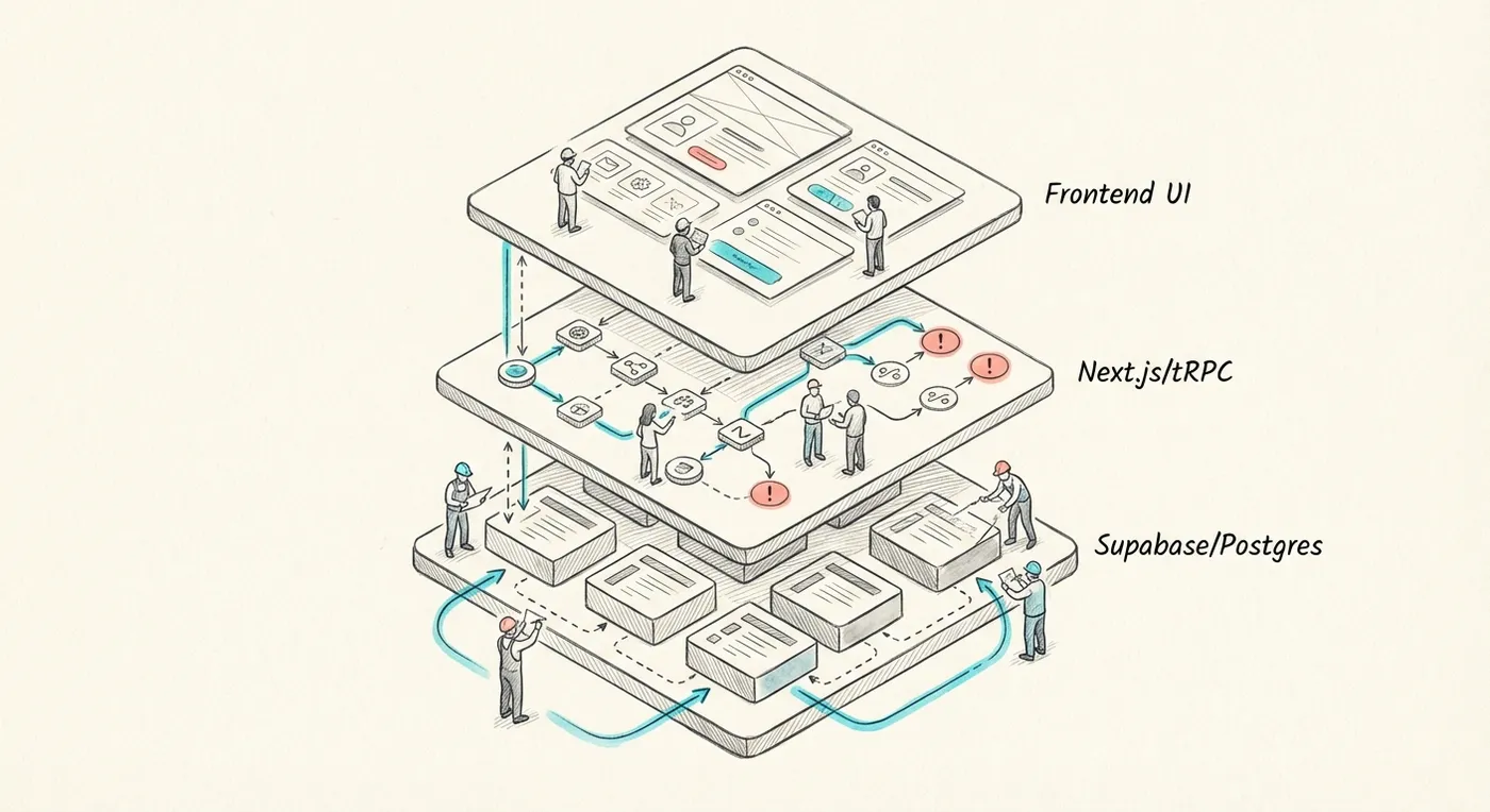 Platform Architecture Visualization: Layers showing Database, API, and Frontend